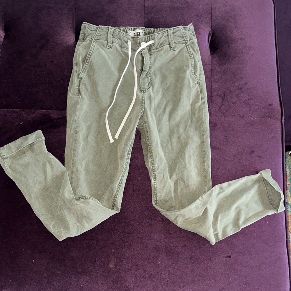 PAIGE Olive Drawstring Chinos with White Drawstring Cord